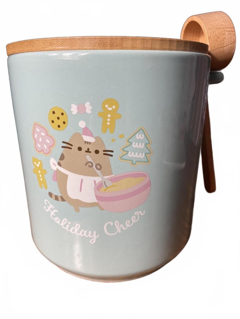 Pusheen Jar Holiday Cheer Ceramic Bamboo Storage With Scoop Container Large 2021